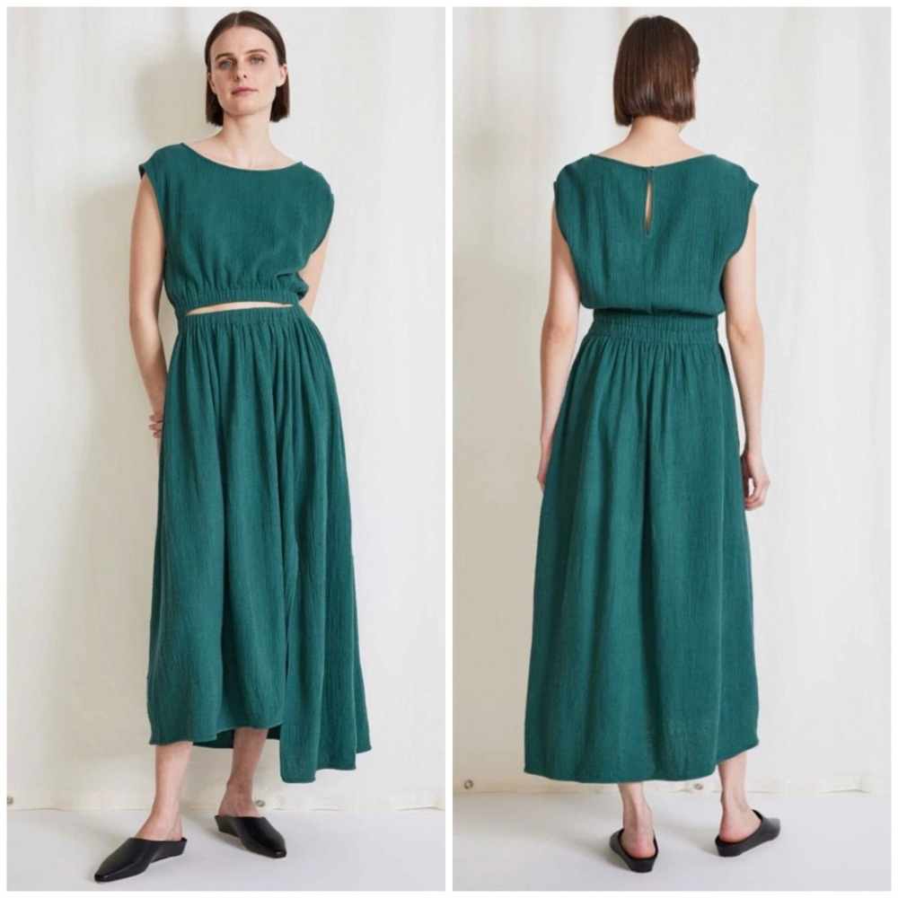Apiece Apart Marietta Dress Deep Forest Green Cutout Midi Sz S